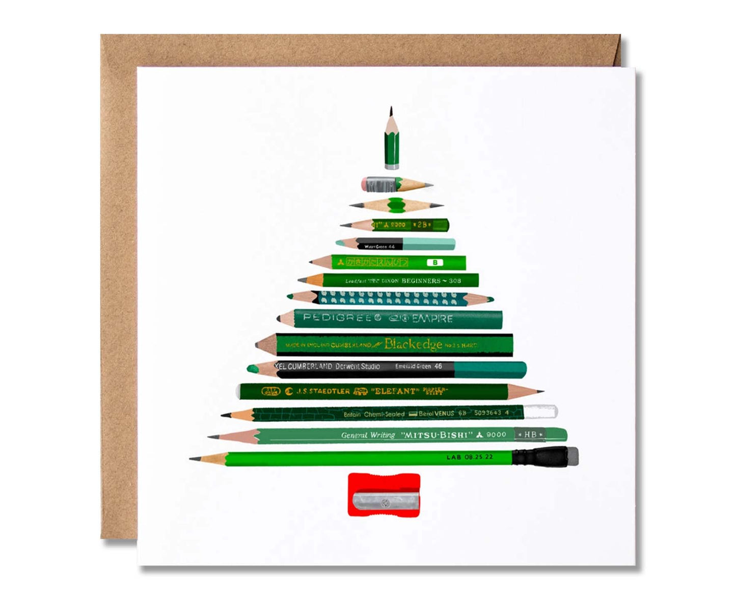 Pencils Christmas Tree Illustrated Christmas Card