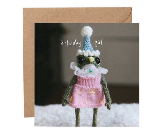Birthday Girl Knitted Frog Birthday card