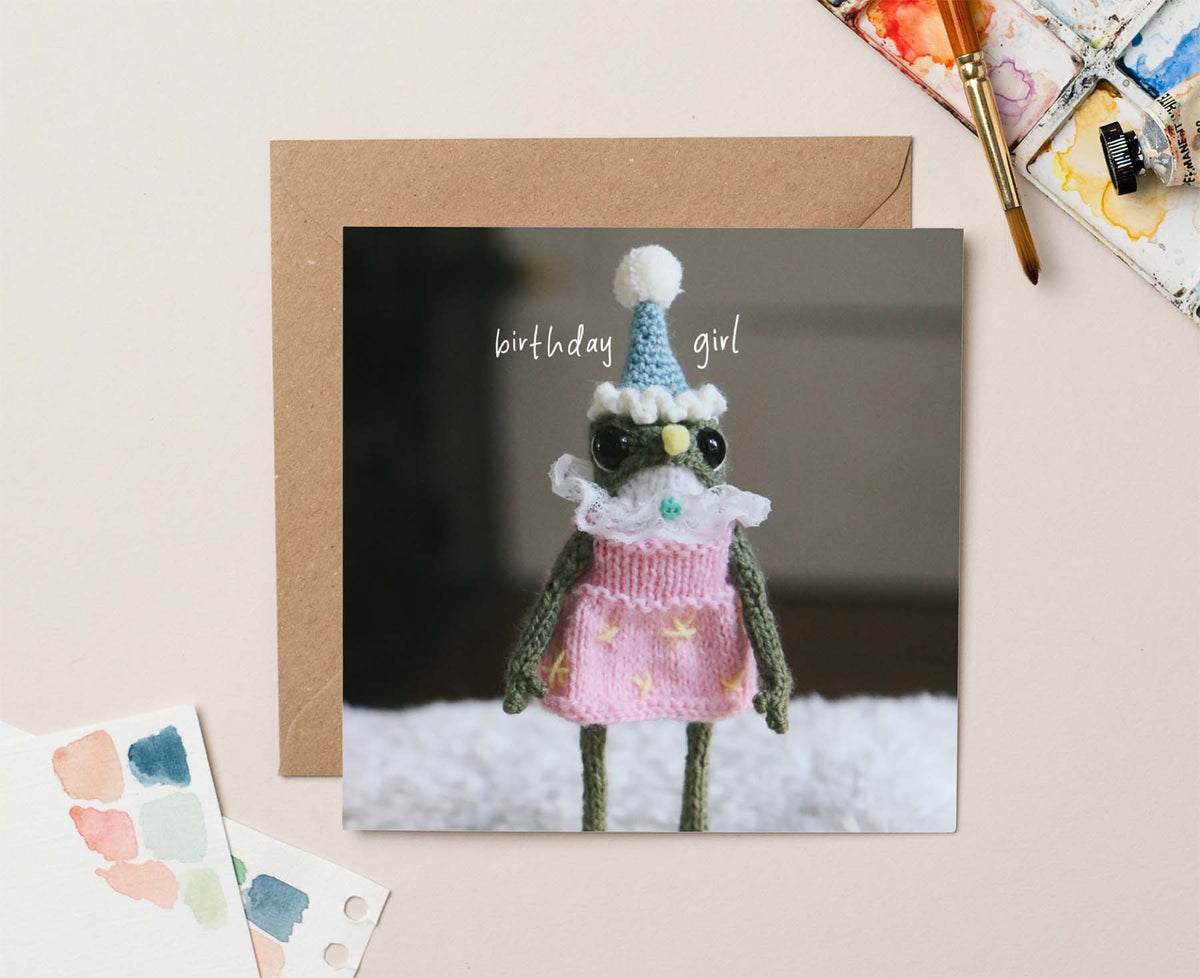Birthday Girl Knitted Frog Birthday card