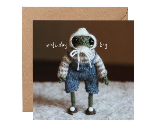 Birthday Boy Knitted Frog Birthday card