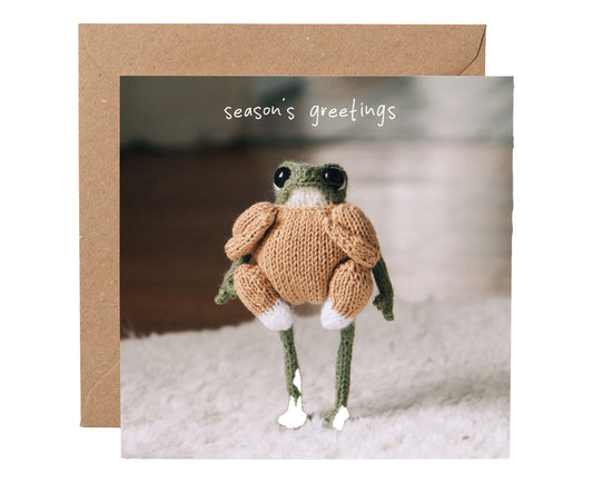 Season's Greetings Turkey Knitted Frog Christmas card