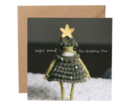 Rockin' Around the Christmas Tree Knitted Frog Christmas card