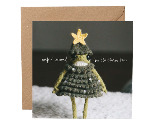 Rockin' Around the Christmas Tree Knitted Frog Christmas card