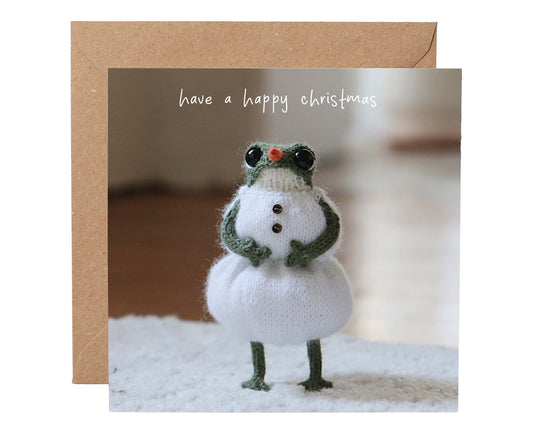 Christmas Snowman Knitted Frog Christmas card