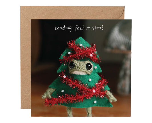 Festive Spirit Christmas Tree Knitted Frog Christmas card