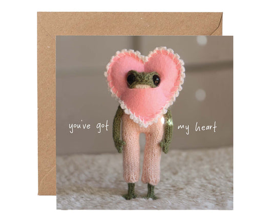 You've Got My Heart Knitted Frog Valentine's / Anniversary card