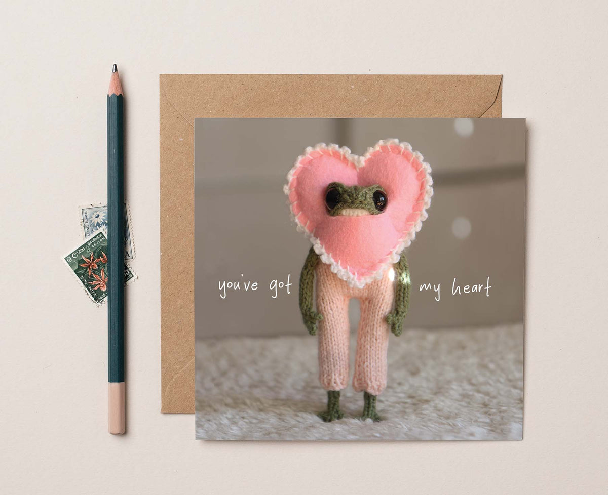You've Got My Heart Knitted Frog Valentine's / Anniversary card