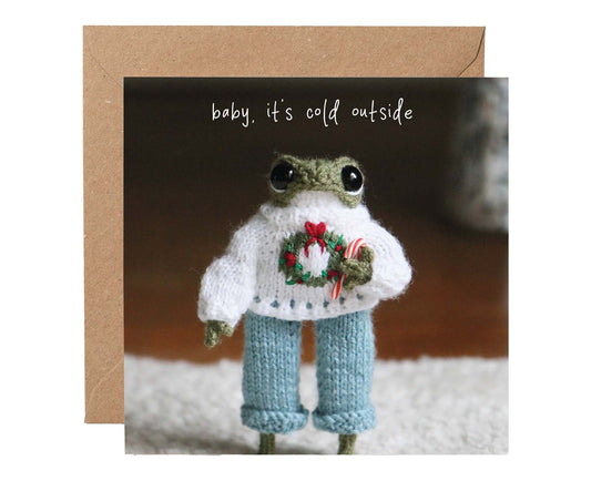 Baby It's Cold Outside Knitted Frog Christmas card