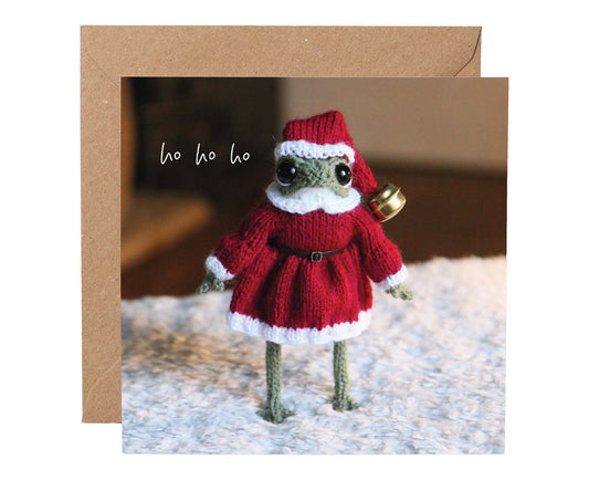 Ho Ho Ho Santa Knitted Frog Christmas card