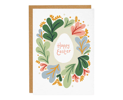 Easter Egg & Floral Wreath Easter Card