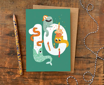 Number 10 Crazy Critters 10th Birthday Card