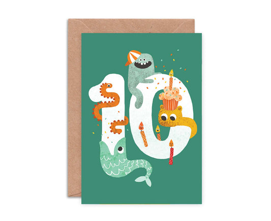 Number 10 Crazy Critters 10th Birthday Card