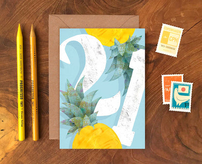 Pineapple Collage 21st Birthday Card