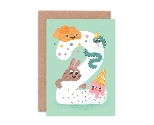 Number 2 Crazy Critters 2nd Birthday Card