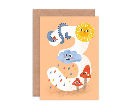 Number 3 Crazy Critters 3rd Birthday Card