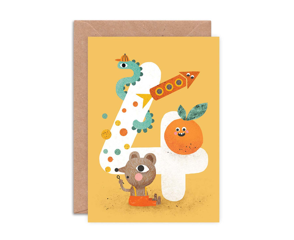 Number 4 Crazy Critters 4th Birthday Card