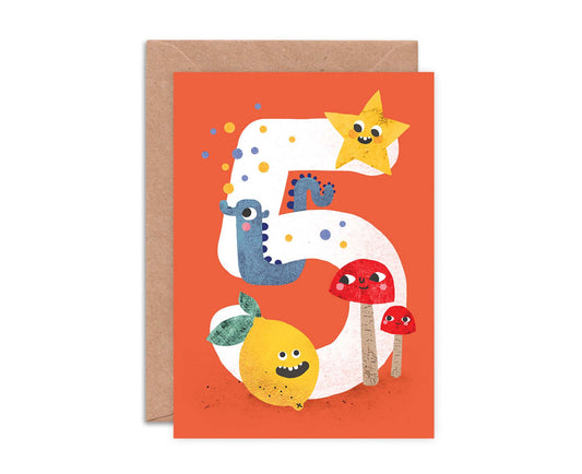 Number 5 Crazy Critters 5th Birthday Card