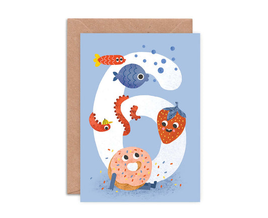 Number 6 Crazy Critters 6th Birthday Card