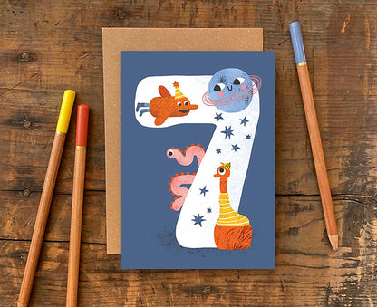 Number 7 Crazy Critters 7th Birthday Card
