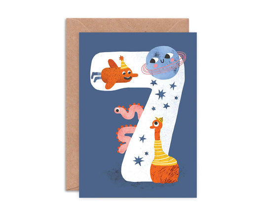 Number 7 Crazy Critters 7th Birthday Card