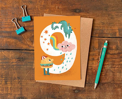 Number 9 Crazy Critters 9th Birthday Card