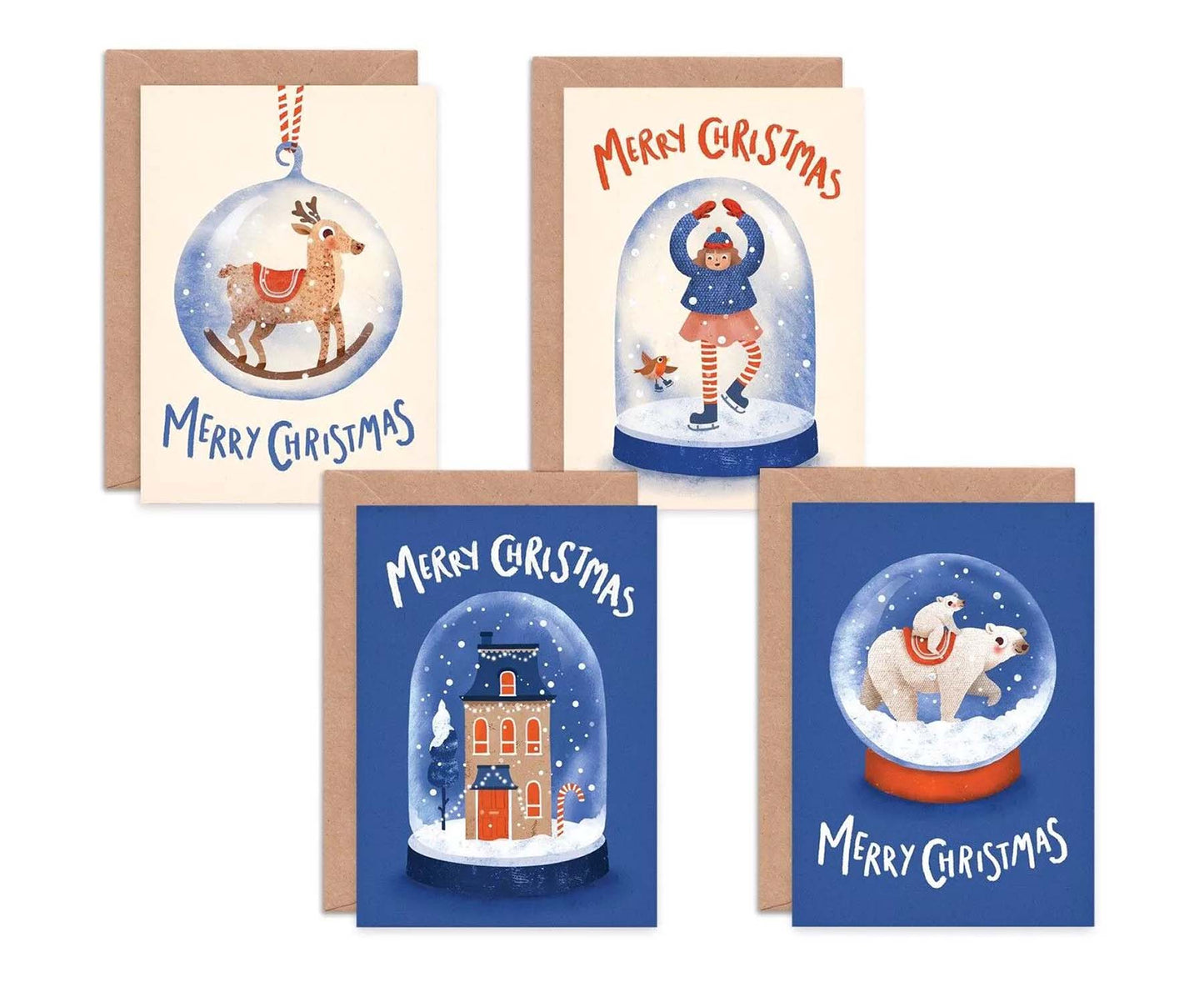 Christmas Snow Globes Pack of 8 Christmas Cards