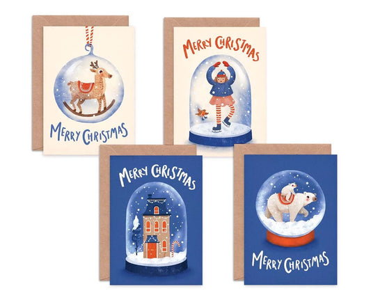 Christmas Snow Globes Pack of 8 Christmas Cards