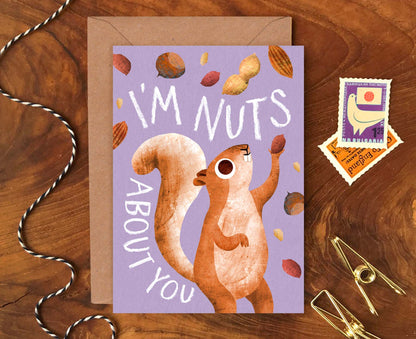 Nuts About You Squirrel Valentines Card