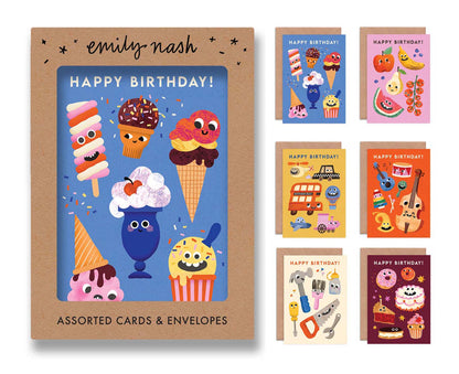 Pack of 6 Funny Faces Kids Birthday Cards