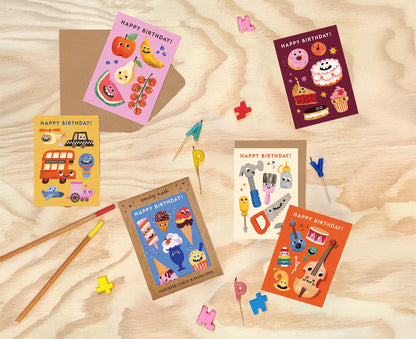 Pack of 6 Funny Faces Kids Birthday Cards