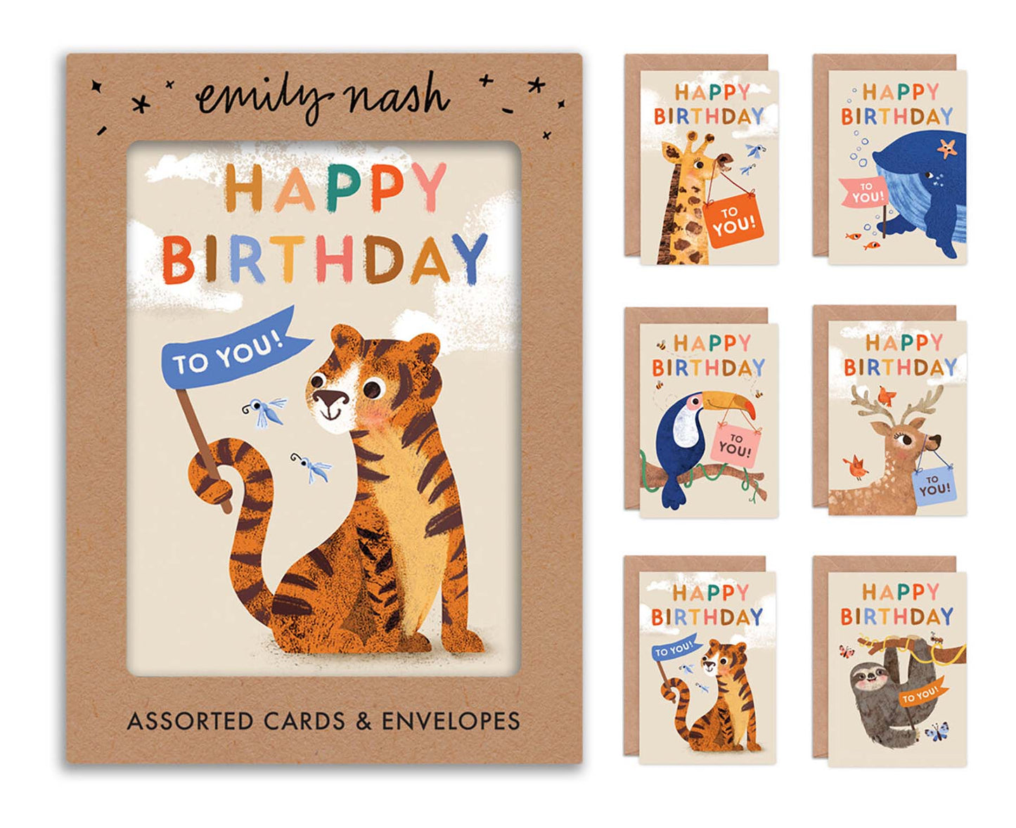 Pack of 6 Animal Menagerie Kids Birthday Cards