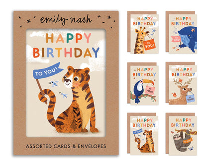 Pack of 6 Animal Menagerie Kids Birthday Cards