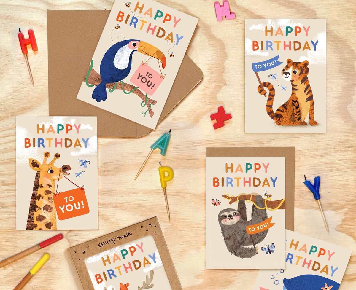 Pack of 6 Animal Menagerie Kids Birthday Cards