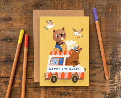 Ice Cream Van Animals Kids Birthday Card