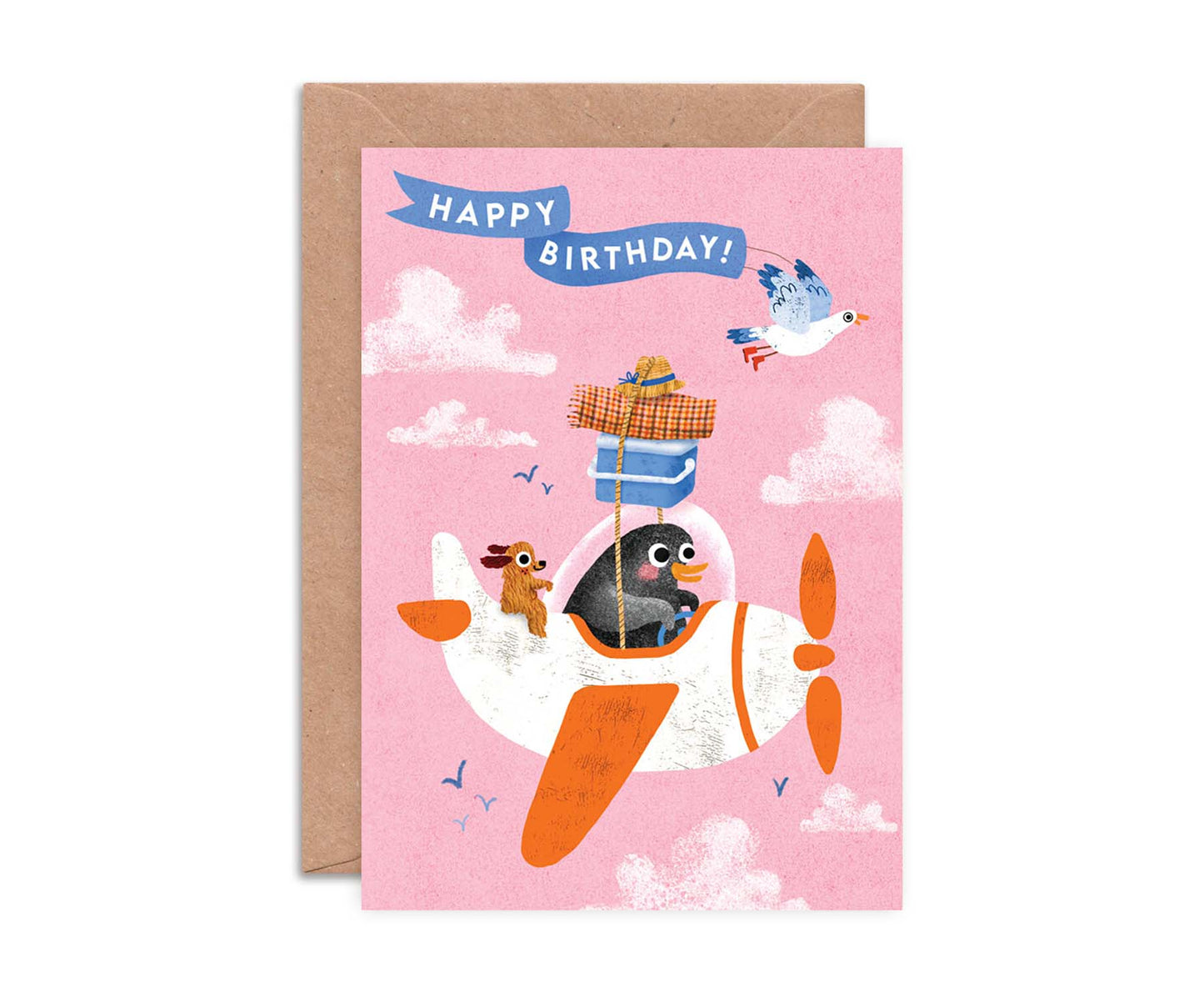 Aeroplane Penguin Kids Birthday Card