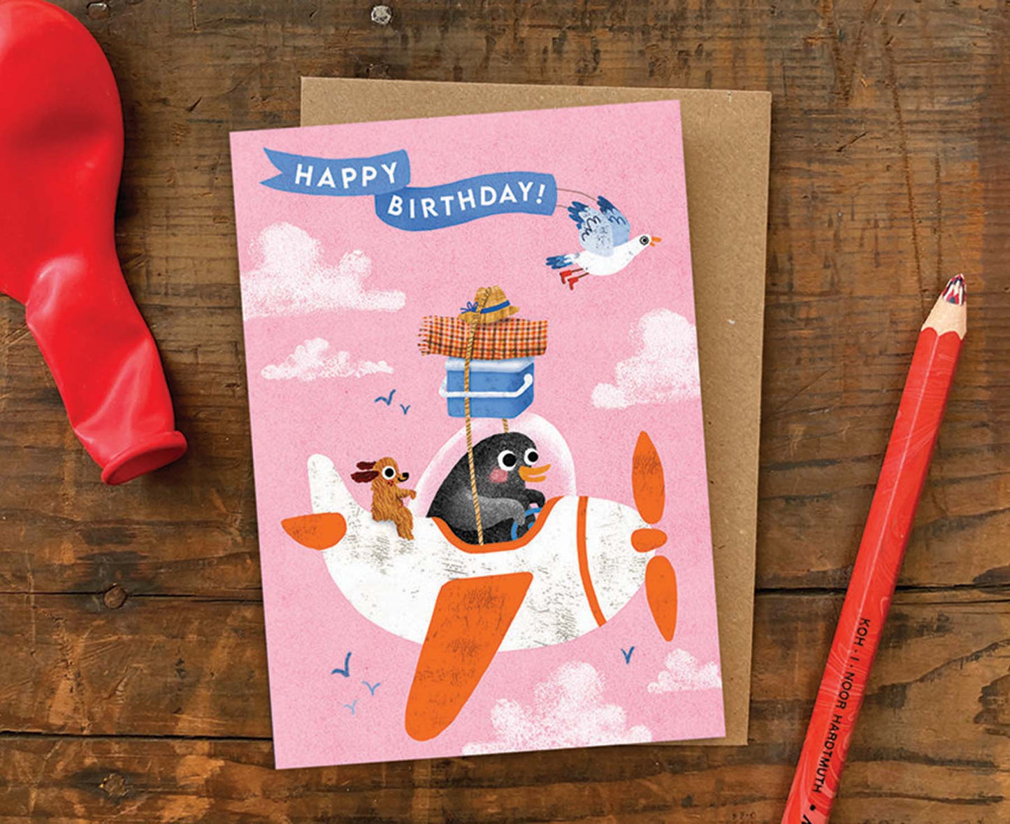 Aeroplane Penguin Kids Birthday Card