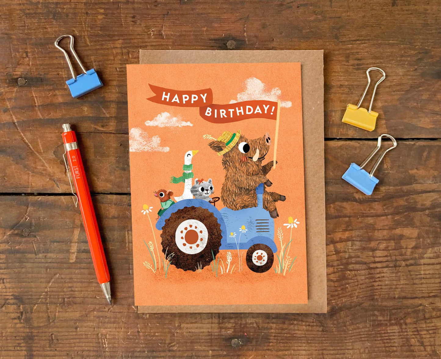 Tractor Animals Kids Birthday Card