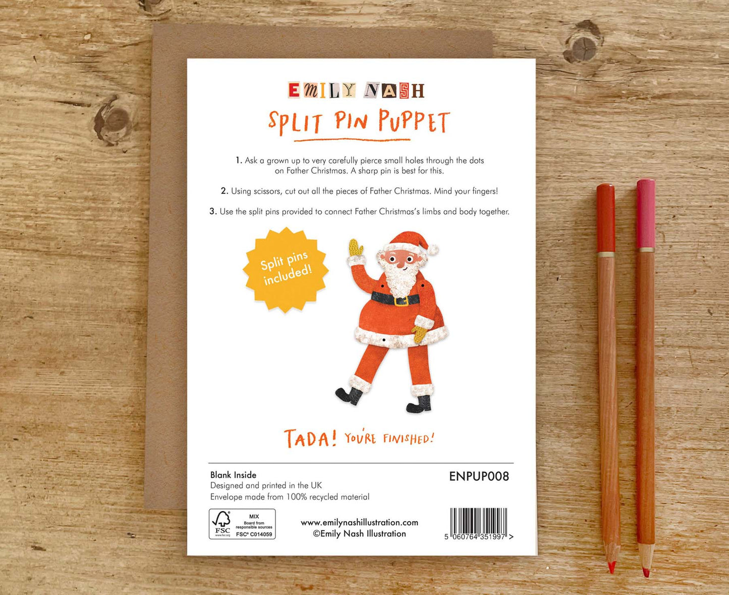 Father Christmas Split Pin Puppet Christmas Card