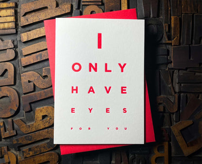 Eyechart Letterpress Valentines / Anniversary Card