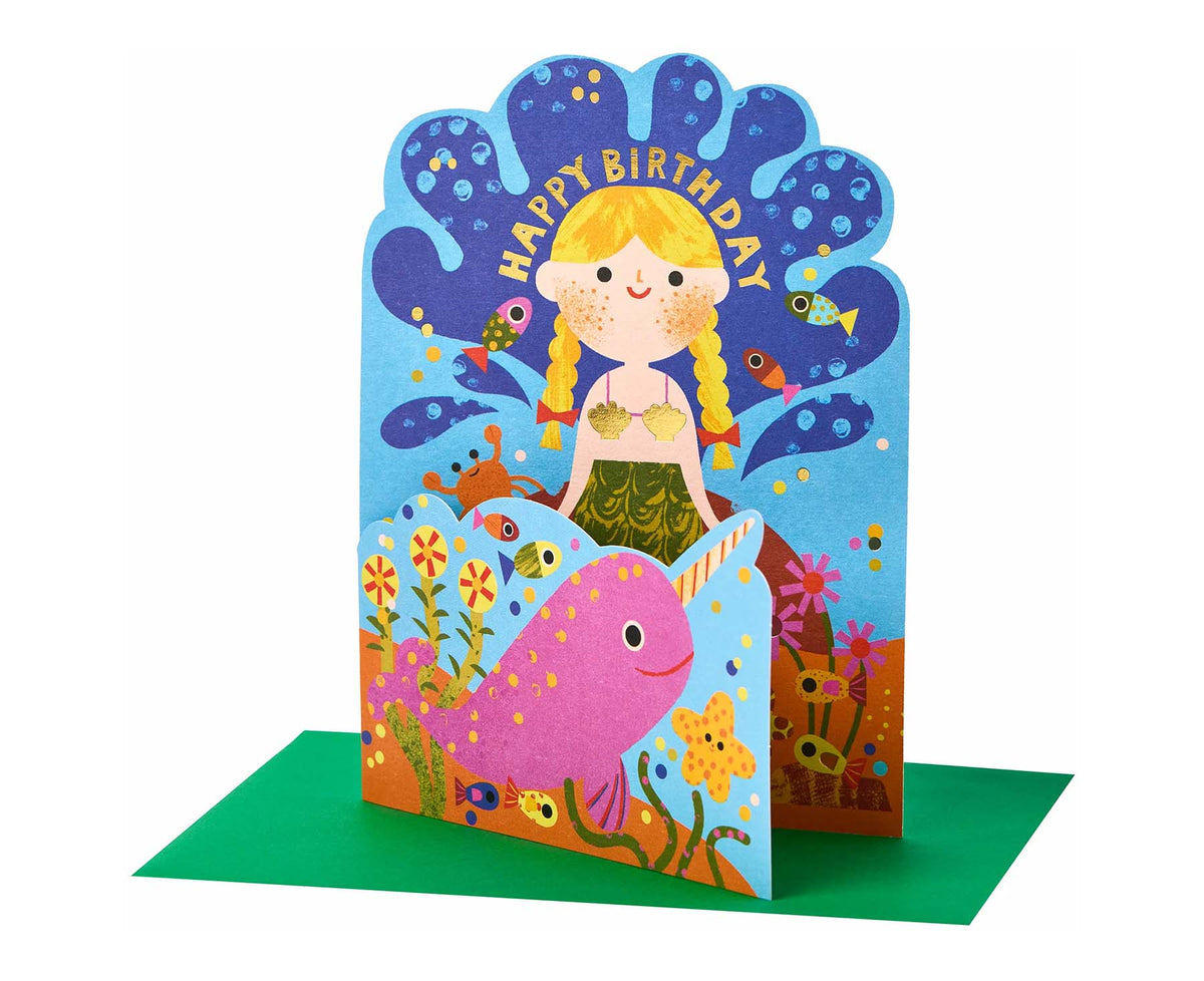 Fold Out Mermaid Underwater Foiled Kids Birthday Card