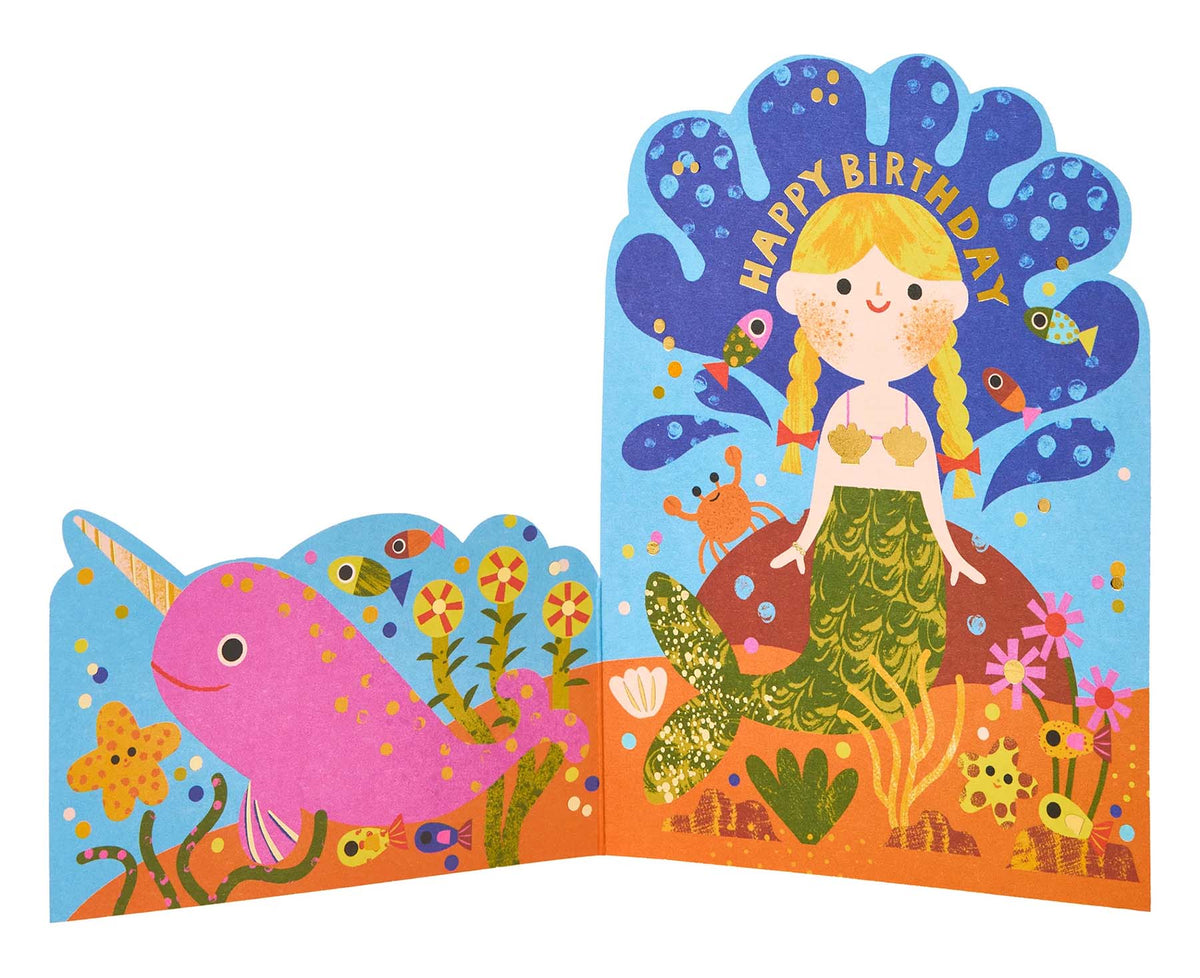 Fold Out Mermaid Underwater Foiled Kids Birthday Card