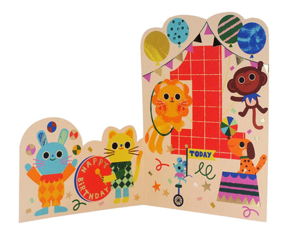 Fold Out Circus Animals 1st Birthday Card