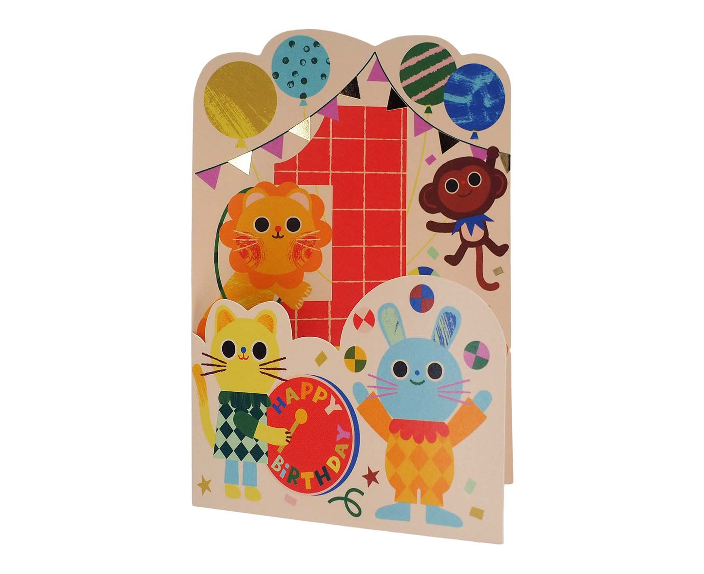 Fold Out Circus Animals 1st Birthday Card
