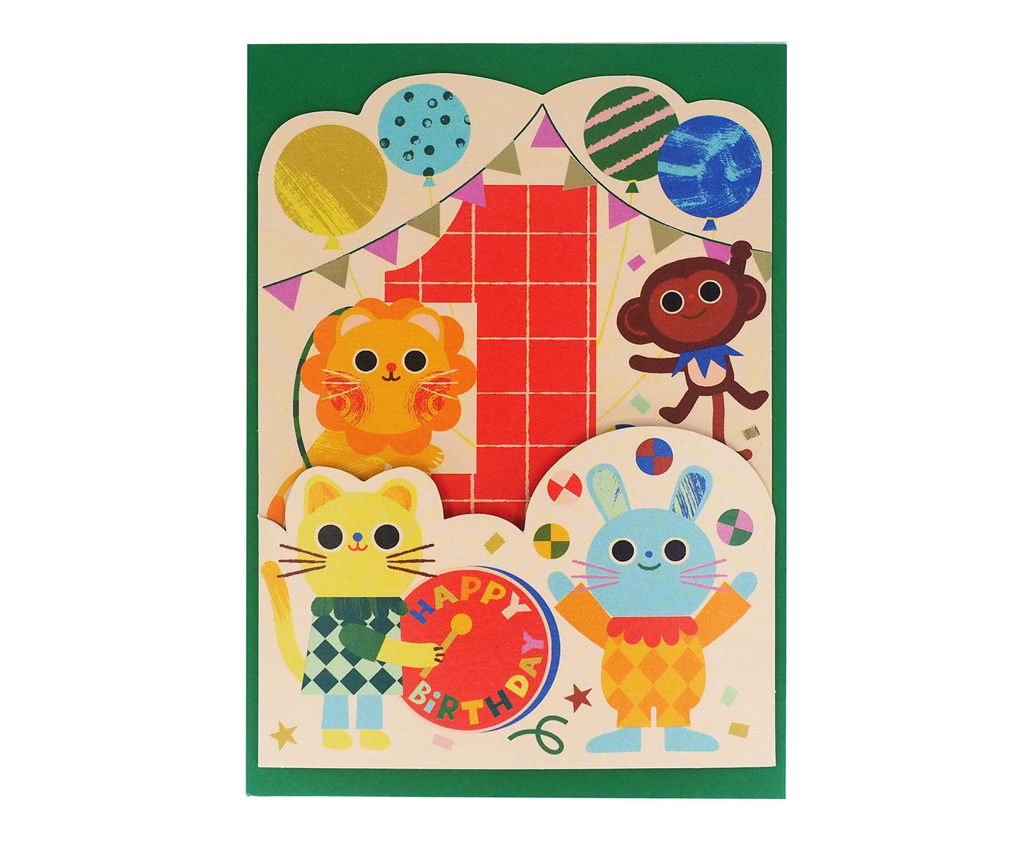 Fold Out Circus Animals 1st Birthday Card