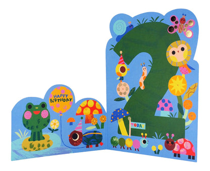Fold Out Bugs & Snails Foiled 2nd Birthday Card