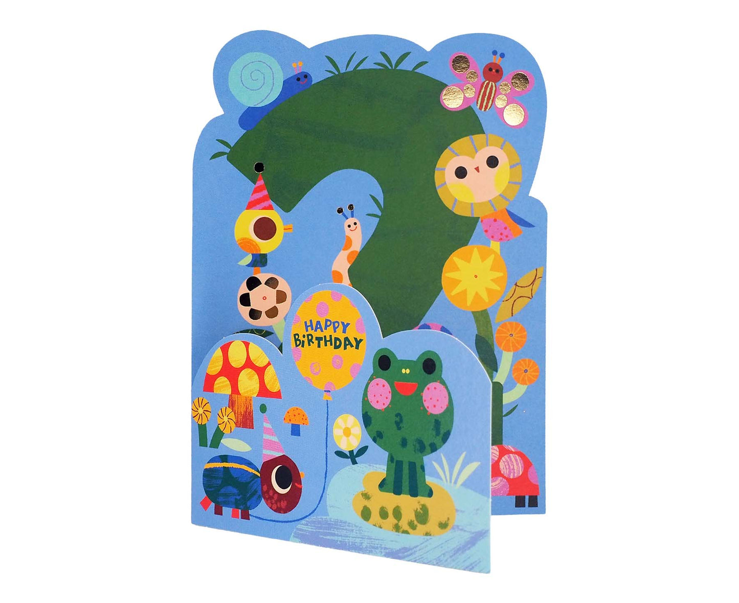 Fold Out Bugs & Snails Foiled 2nd Birthday Card