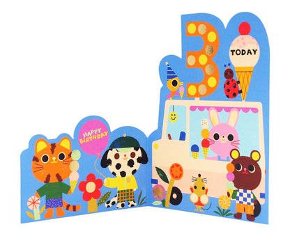 Fold Out Animal Ice Cream Van Foiled 3rd Birthday Card