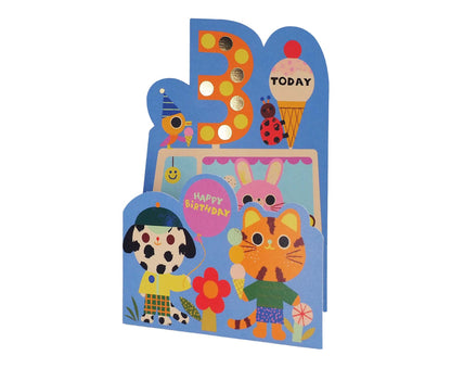 Fold Out Animal Ice Cream Van Foiled 3rd Birthday Card