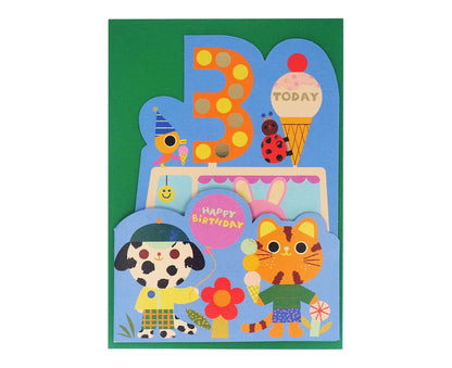 Fold Out Animal Ice Cream Van Foiled 3rd Birthday Card