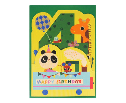 Fold Out Animal Train Foiled 4th Birthday Card